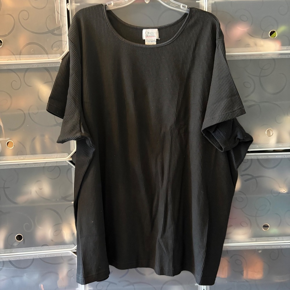 Only Necessities Black Waffle Knit Short Sleeve Top Plus Size 4X 37-7968-3